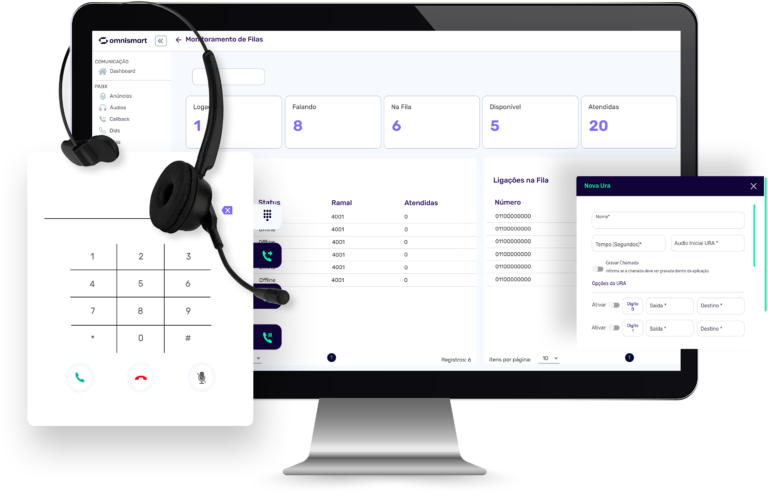 Plataforma Omnismart exibindo dashboard de atendimento